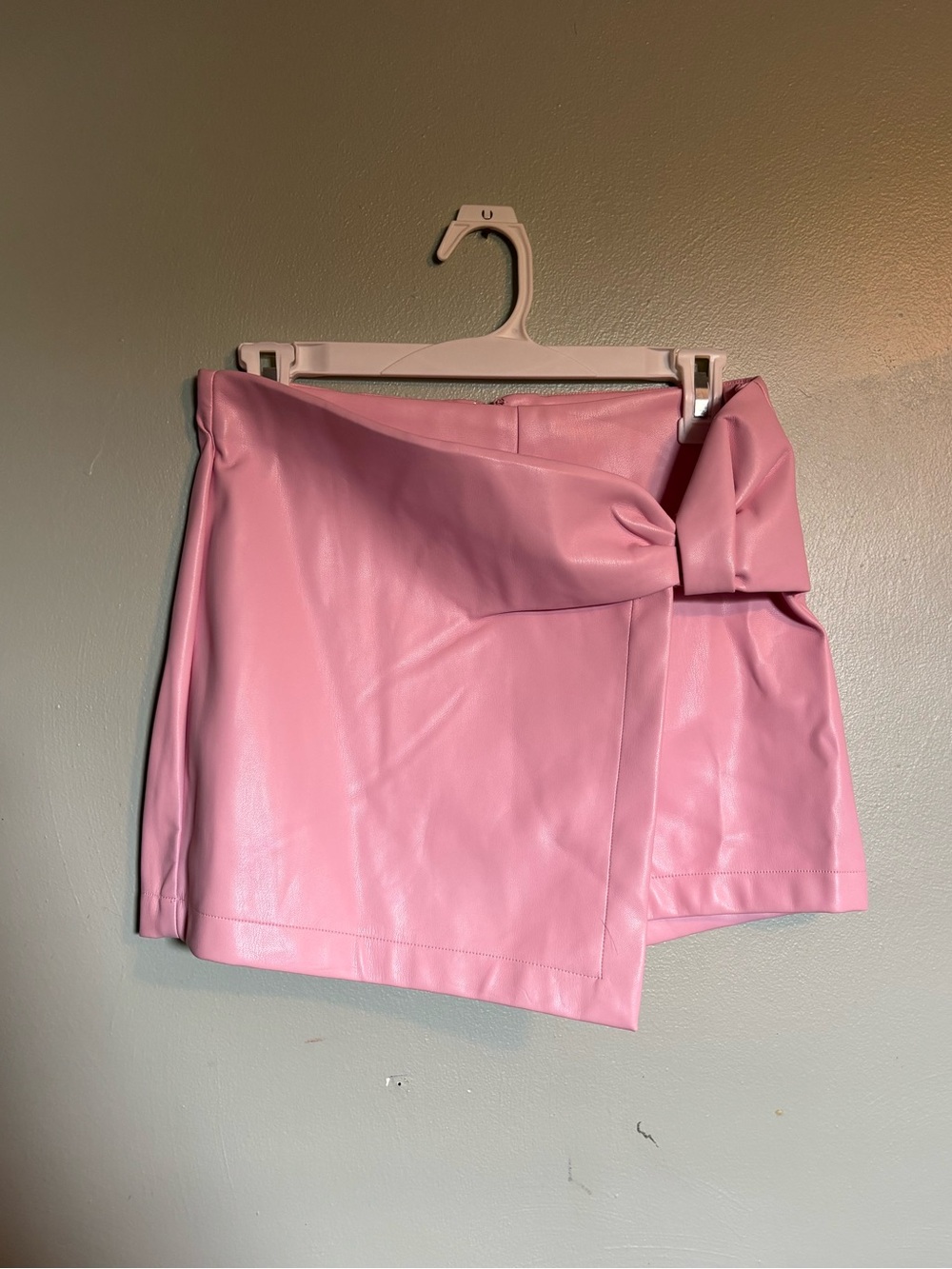 Pink Faux Leather Mini Skort with Front Knot